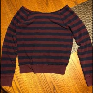 Maroon and navy blue striped crop top